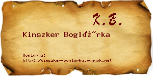 Kinszker Boglárka névjegykártya